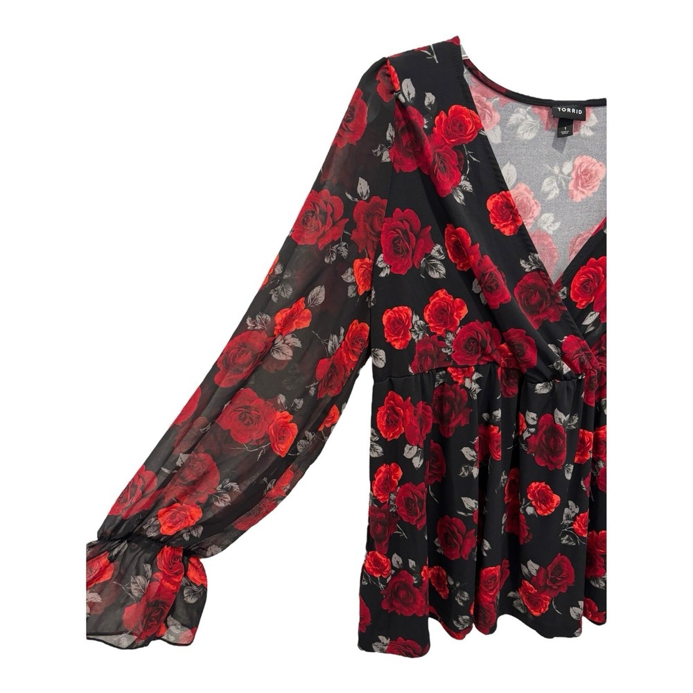 Torrid Black and Red Floral Blouse - Picture 4 of 8